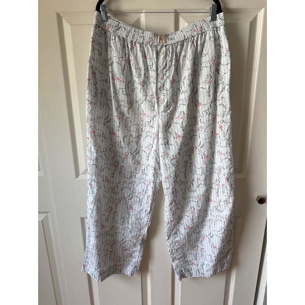 Lyre Bird Pajama Pants 100% Cotton M Dog Print Striped Pockets Loungewear